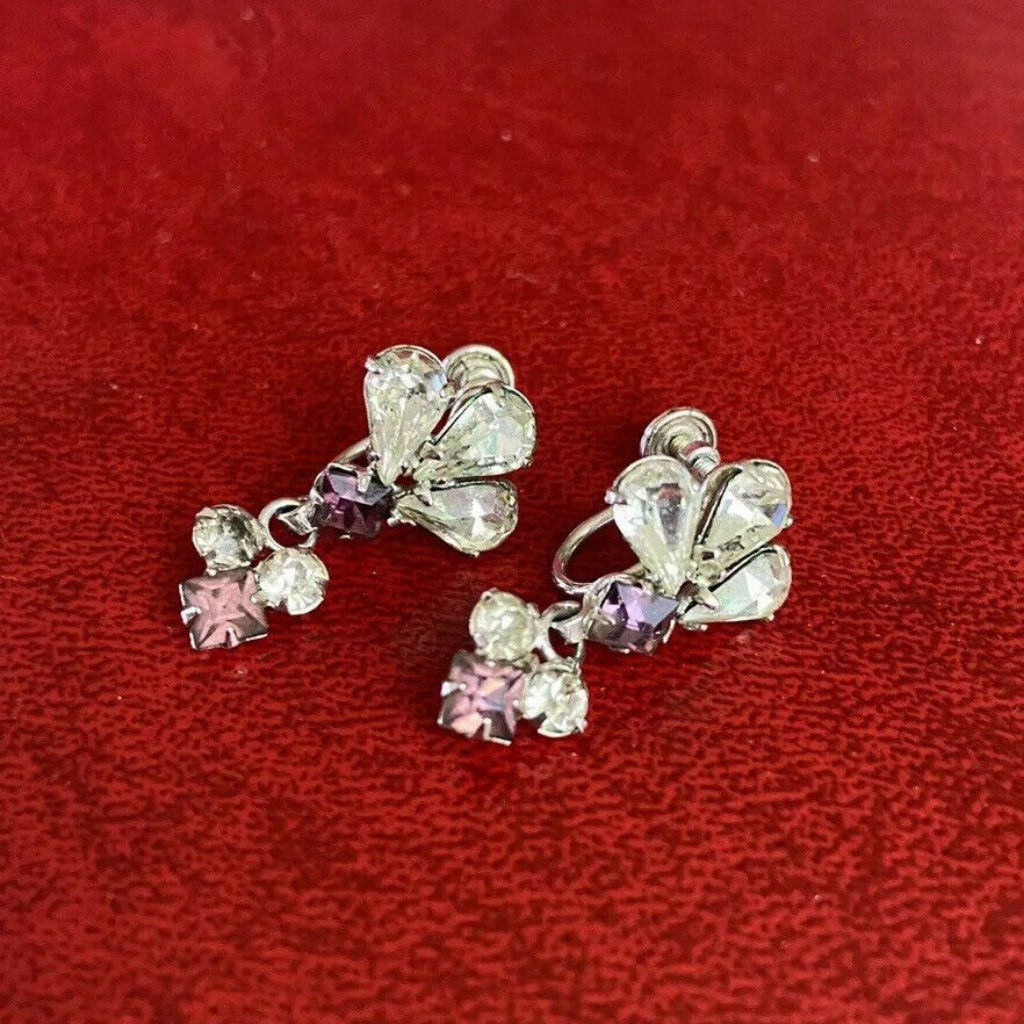 Vintage Harry Iskin Earrings - Purple Rhinestone With 1/20 12kt Gf Screwback